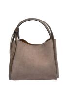 Hobo-Tasche aus taupefarbenem Veloursleder - 20x25x12 cm