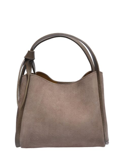 Hobo-Tasche aus taupefarbenem Veloursleder - 20x25x12 cm