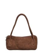 Sac porté épaule en cuir suédé cognac - 14x35x6 cm