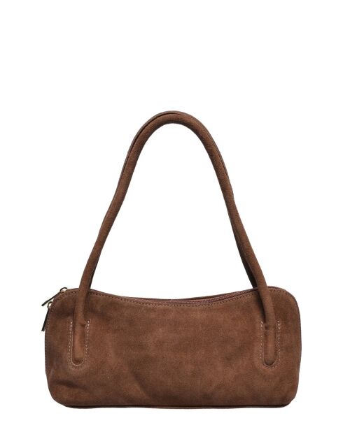 Schultertasche aus cognacfarbenem Veloursleder - 14x35x6 cm