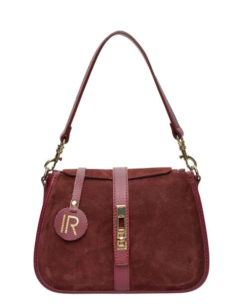 Burgunderrote Schultertasche aus Veloursleder - 17,5 x 24 x 6,5 cm