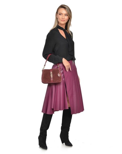 Burgunderrote Schultertasche aus Veloursleder - 17,5 x 24 x 6,5 cm