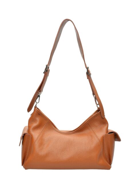 Schultertasche aus genarbtem Leder in Cognac - 19x33x13,5 cm
