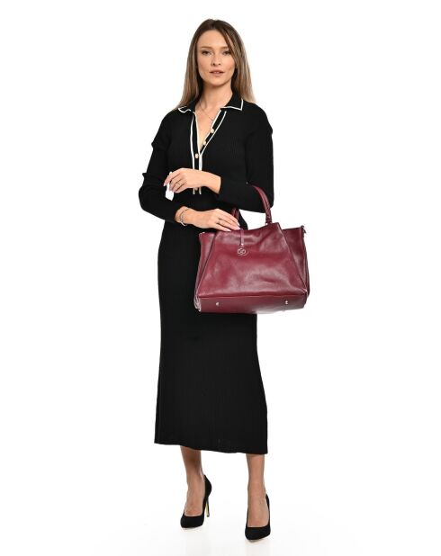 Weinfarbene Handtasche aus Rindsleder - 28x39x17 cm