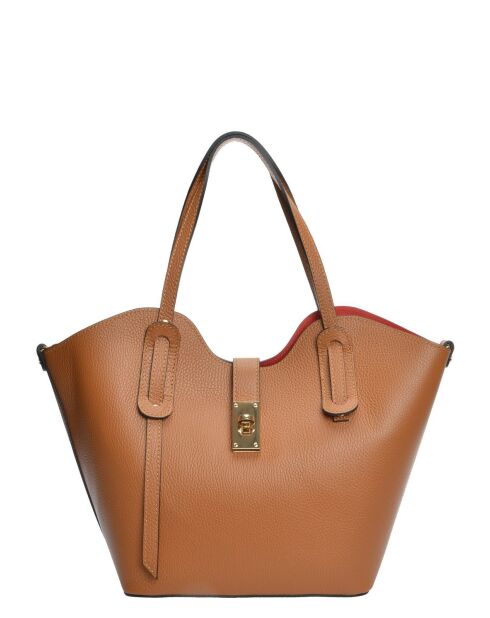 Schultertasche aus cognacfarbenem Rindsleder - 24x29x13 cm