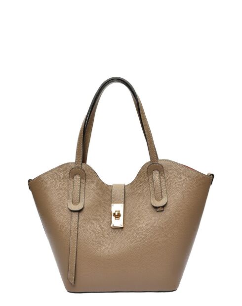 Schultertasche aus taupefarbenem Rindsleder - 24x29x13 cm