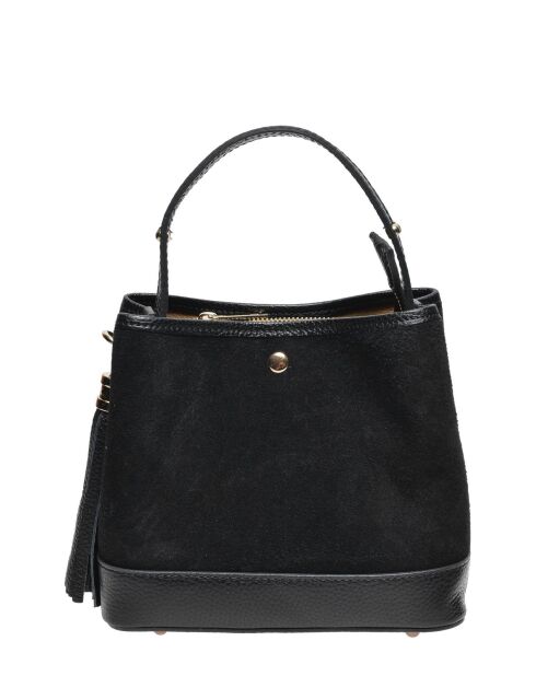 Schwarze Handtasche aus Veloursleder - 17x18x11 cm
