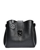Schwarze Schultertasche aus Rindsleder - 19x21x7 cm