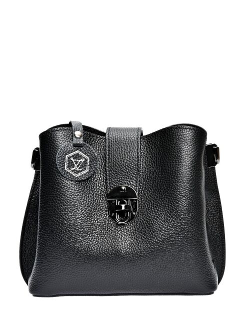 Schwarze Schultertasche aus Rindsleder - 19x21x7 cm