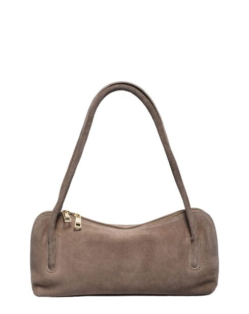 Schultertasche aus taupefarbenem Veloursleder - 14x35x6 cm