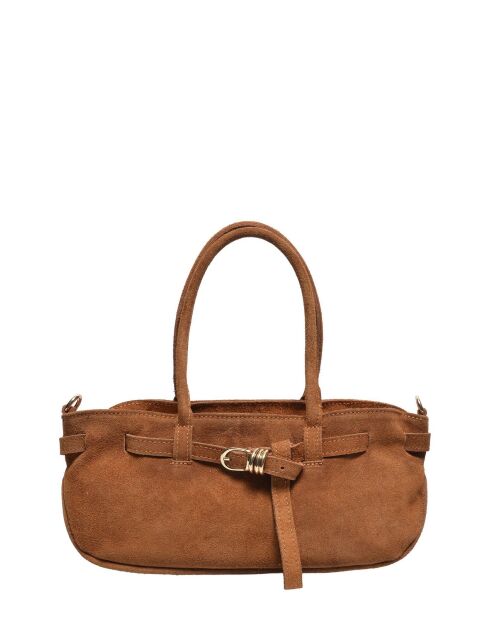 Handtasche aus cognacfarbenem Veloursleder - 14,5 x 29 x 9,5 cm