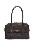 Dunkelbraune Schultertasche aus Veloursleder - 17x27x7 cm