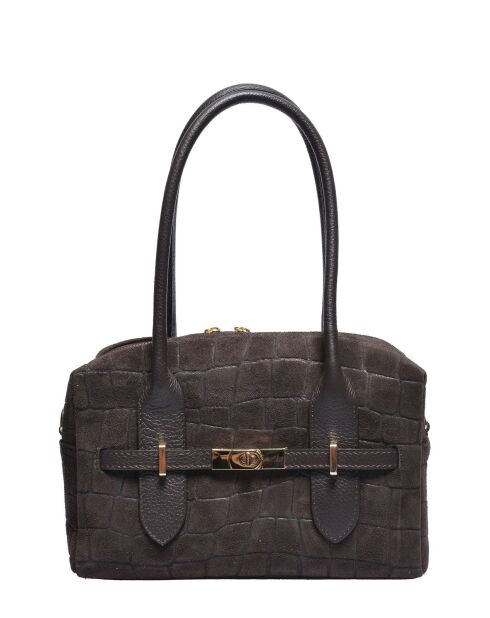 Dunkelbraune Schultertasche aus Veloursleder - 17x27x7 cm