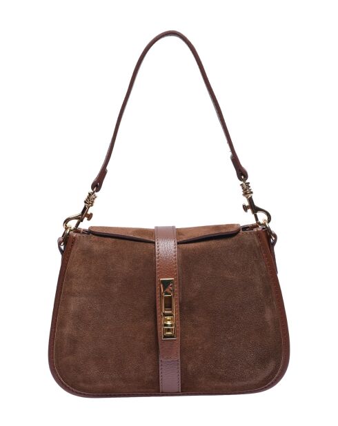 Braune Schultertasche aus Veloursleder - 17,5 x 24 x 6,5 cm