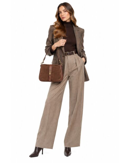 Braune Schultertasche aus Veloursleder - 17,5 x 24 x 6,5 cm