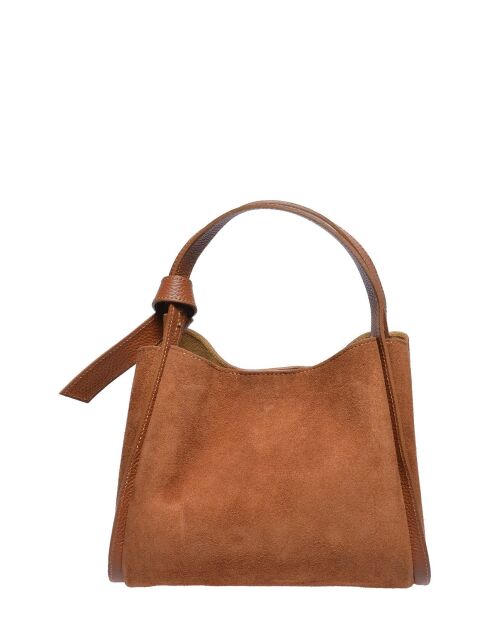 Hobo-Tasche aus cognacfarbenem Veloursleder - 20x25x12 cm