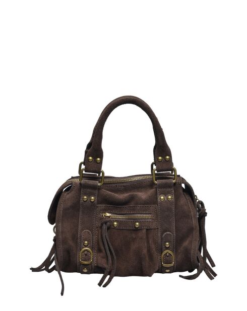 Dunkelbraune Handtasche aus Veloursleder - 20x25x6 cm