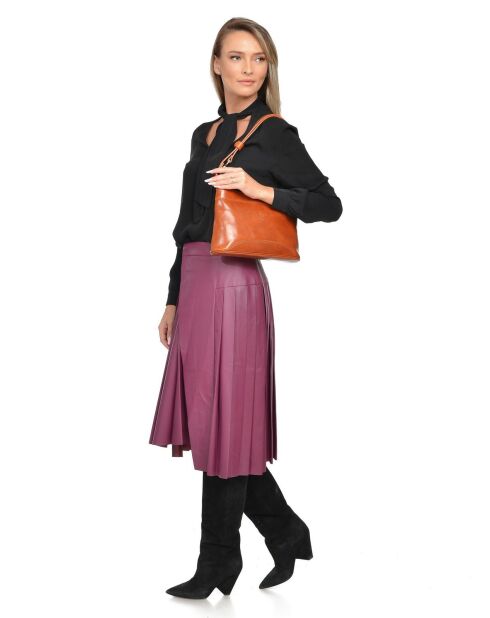 Schultertasche aus cognacfarbenem Rindsleder - 19x29,5x7,5 cm