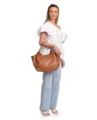 Schultertasche aus cognacfarbenem Rindsleder - 25,5 x 43 x 13 cm