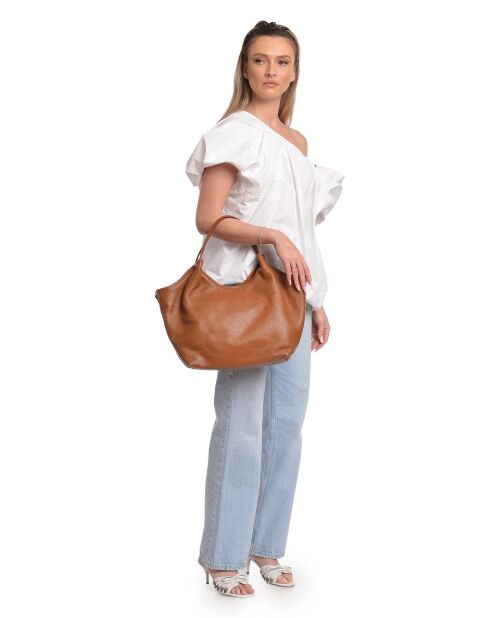 Schultertasche aus cognacfarbenem Rindsleder - 25,5 x 43 x 13 cm