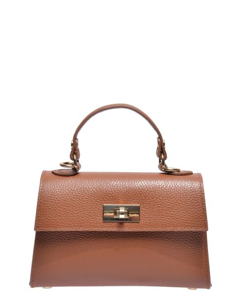 Handtasche aus cognacfarbenem Rindsleder - 12,5 x 19,5 x 7,5 cm