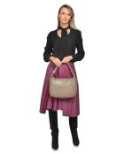 Schultertasche aus taupefarbenem Rindsleder - 25x31x8,5 cm