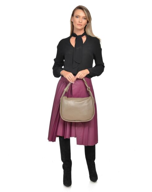 Schultertasche aus taupefarbenem Rindsleder - 25x31x8,5 cm
