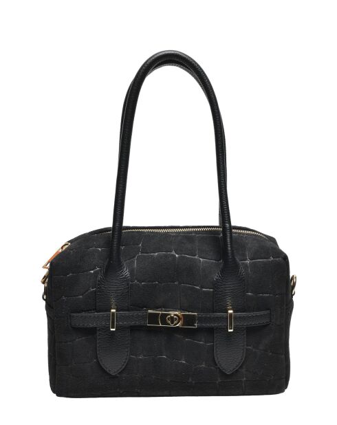 Schwarze Schultertasche aus Veloursleder - 17x27x7 cm