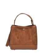 Handtasche aus cognacfarbenem Veloursleder - 17x18x11 cm