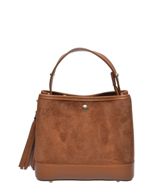 Handtasche aus cognacfarbenem Veloursleder - 17x18x11 cm