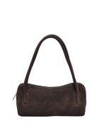 Dunkelbraune Schultertasche aus Veloursleder - 14x35x6 cm