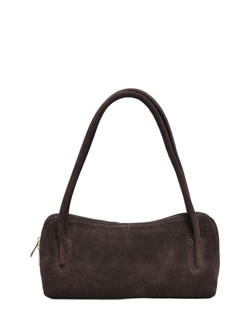 Dunkelbraune Schultertasche aus Veloursleder - 14x35x6 cm