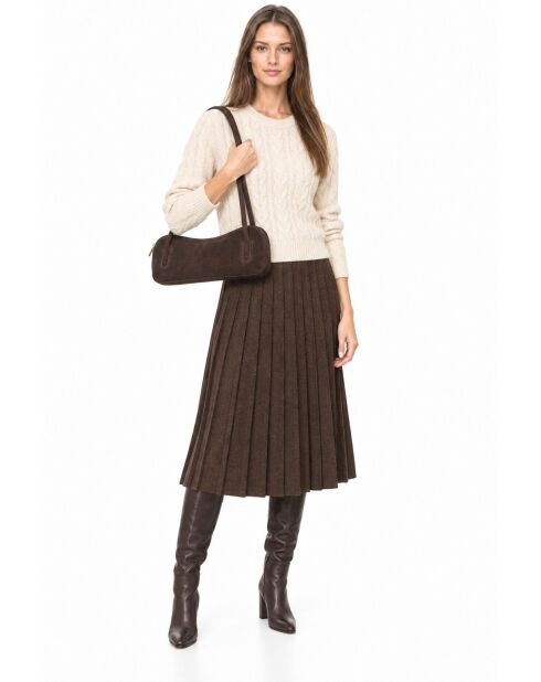 Dunkelbraune Schultertasche aus Veloursleder - 14x35x6 cm