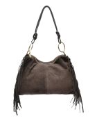 Dunkelbraune Schultertasche aus Veloursleder - 26,5 x 36,5 cm