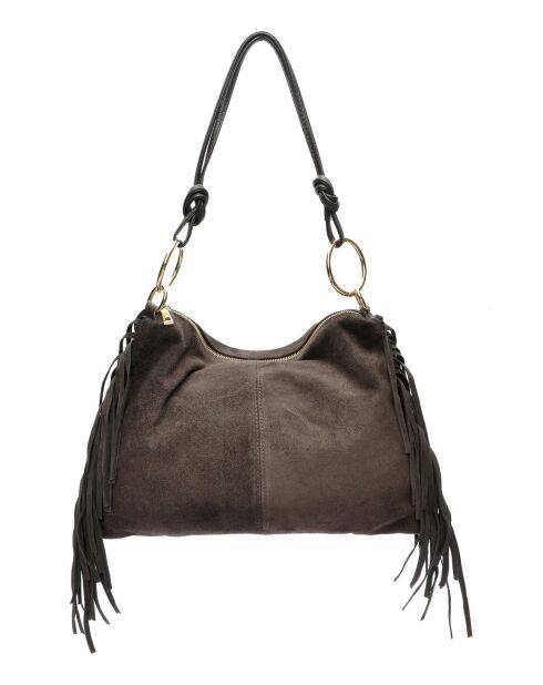Dunkelbraune Schultertasche aus Veloursleder - 26,5 x 36,5 cm