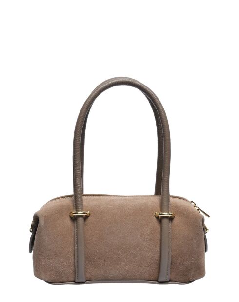 Schultertasche aus taupefarbenem Veloursleder - 12x25x9 cm