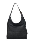 Hobo-Tasche aus schwarzem Veloursleder - 32x40x12 cm