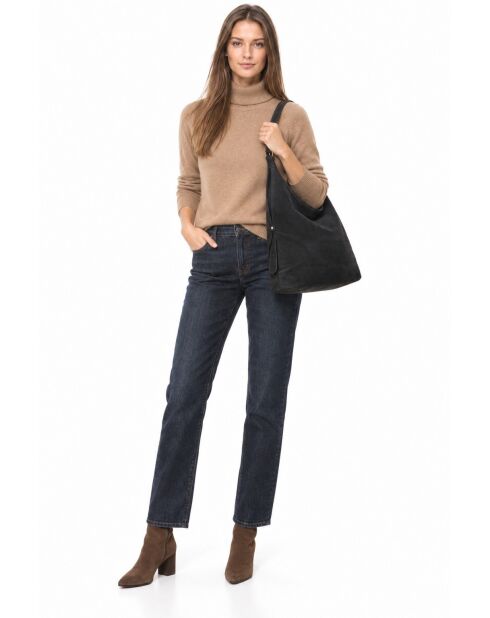 Hobo-Tasche aus schwarzem Veloursleder - 32x40x12 cm