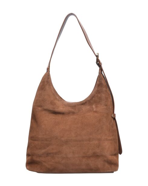 Hobo-Tasche aus braunem Veloursleder - 32x40x12 cm