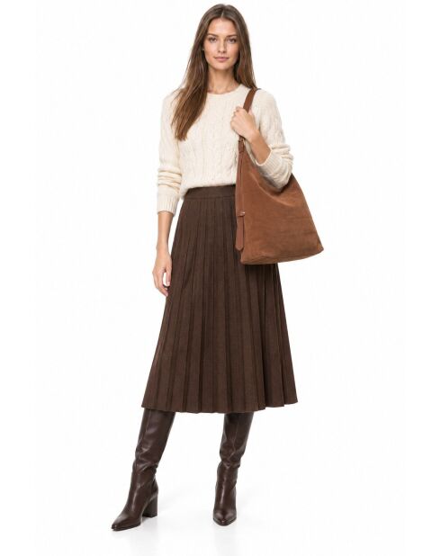 Hobo-Tasche aus braunem Veloursleder - 32x40x12 cm
