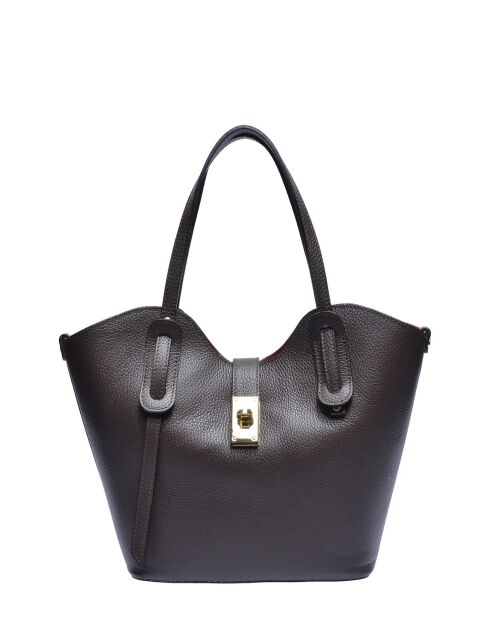 Dunkelbraune Schultertasche aus Rindsleder - 24x29x13 cm