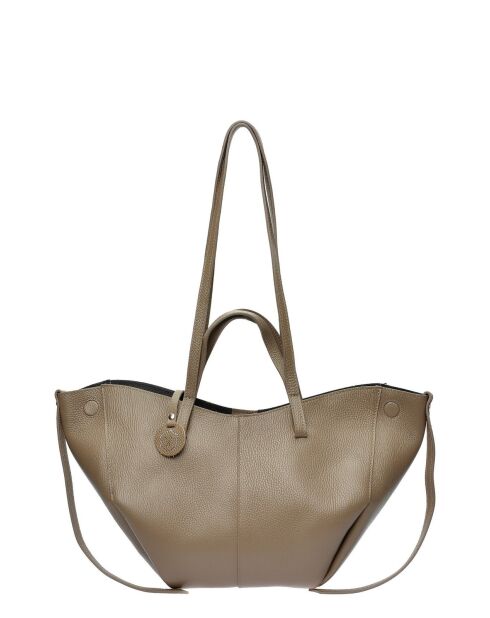 Schultertasche aus taupefarbenem Rindsleder - 22x33x10 cm