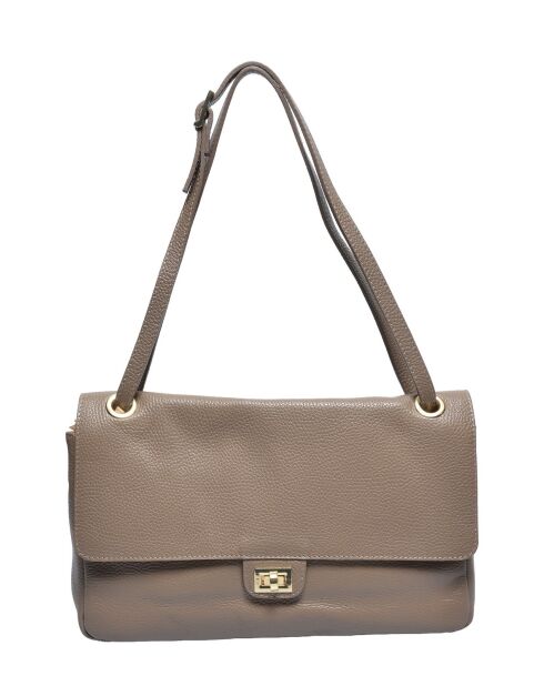 Schultertasche aus taupefarbenem Rindsleder - 22x33x9 cm