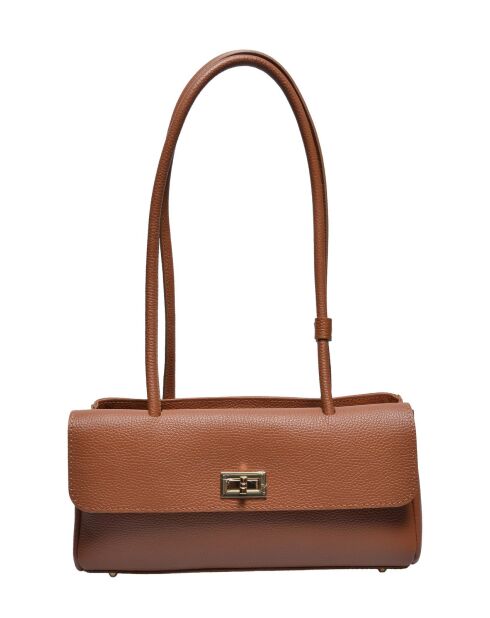 Schultertasche aus genarbtem Rindsleder in Cognac - 16x32x9 cm
