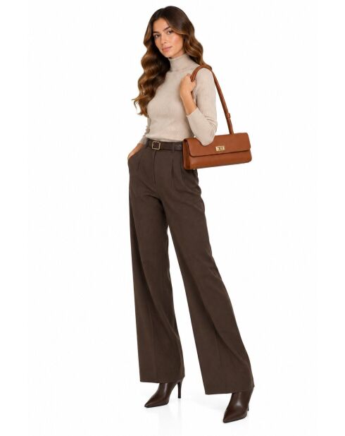 Schultertasche aus genarbtem Rindsleder in Cognac - 16x32x9 cm
