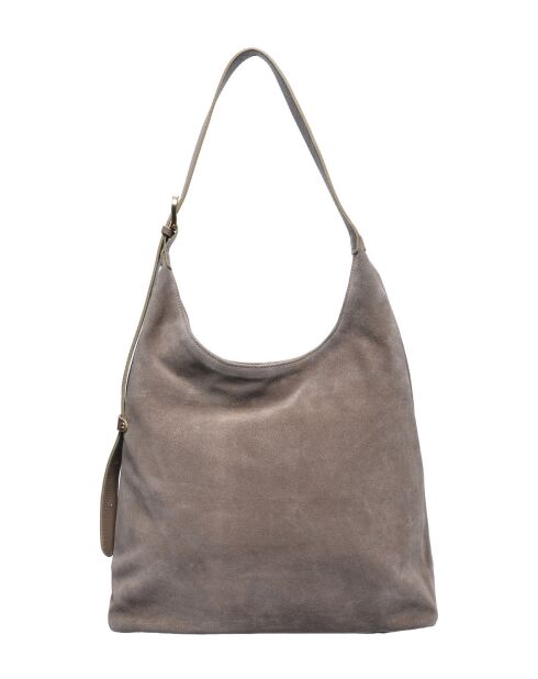 Hobo-Tasche aus taupefarbenem Veloursleder - 32x40x12 cm