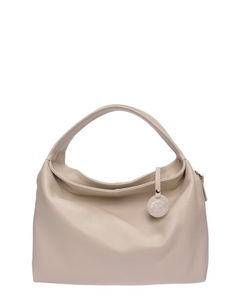 Beigefarbene Hobo-Tasche aus Rindsleder - 35x41x10 cm