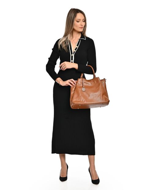 Handtasche aus cognacfarbenem Rindsleder - 28x39x17 cm