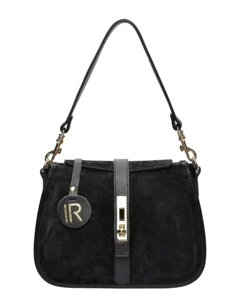 Schwarze Schultertasche aus Veloursleder - 17,5 x 24 x 6,5 cm