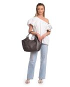 Dunkelbraune Schultertasche aus Rindsleder - 25,5x43x13 cm